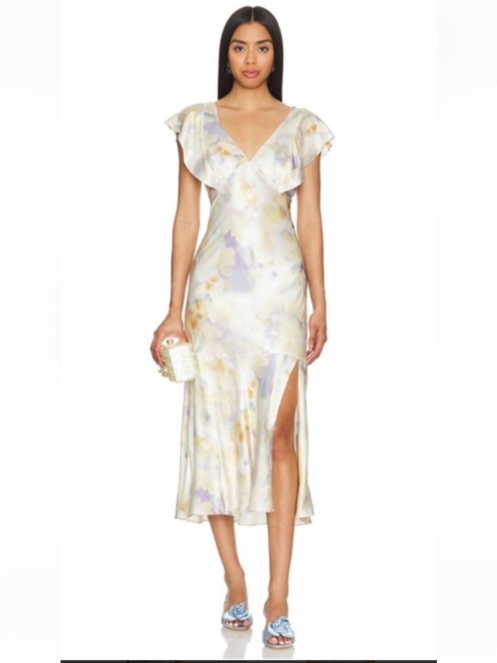 Rails Dina Diffused Blooms Blossoms V-Neck Midi Dress Satin Slip Dress